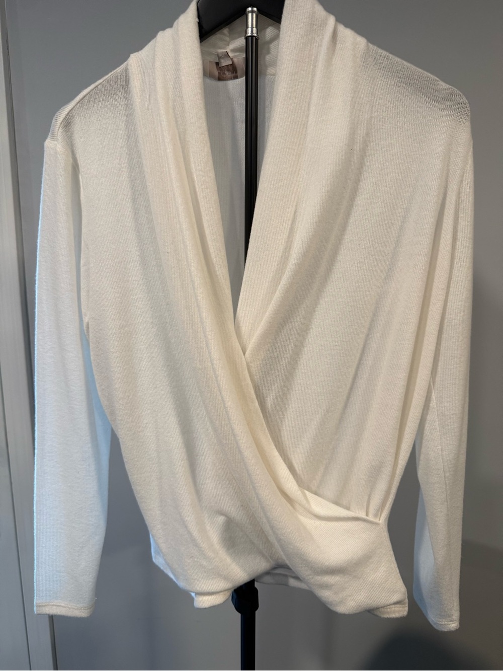 LOFT Ivory Draped Wrap-Front Long Sleeve Top